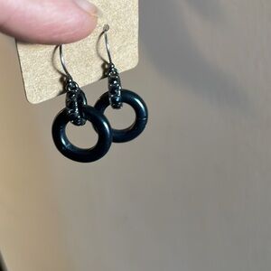 Black 1960's Style Dangle Hoop Earrings